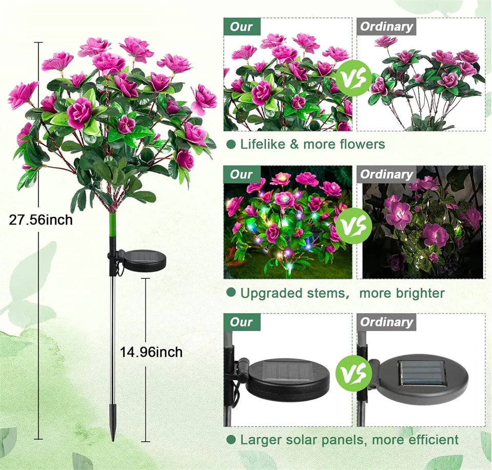 LED Solar Light Azalea Flowers Garden Lamp Home Decorative Light Landscape Orchid Rose LampYard Lawn Path Holiday Wedding Lights