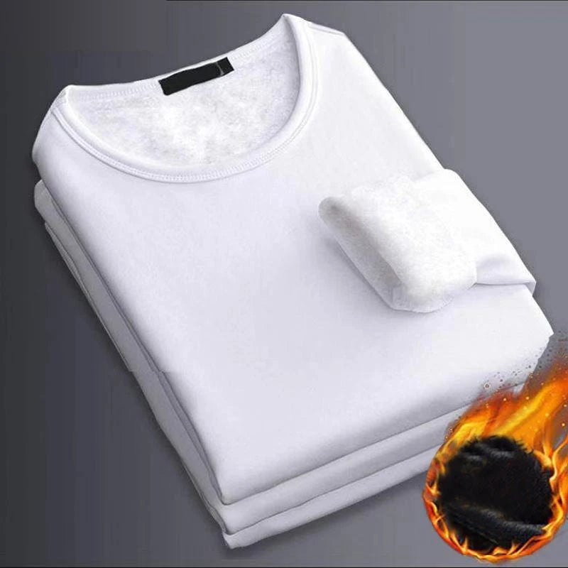 1 STUKS Heren Winter Thermisch Ondergoed met Lange Mouwen Plus Fluwelen Gewatteerd T-shirt Slanke Effen Kleur O-hals Onderkant Shirt