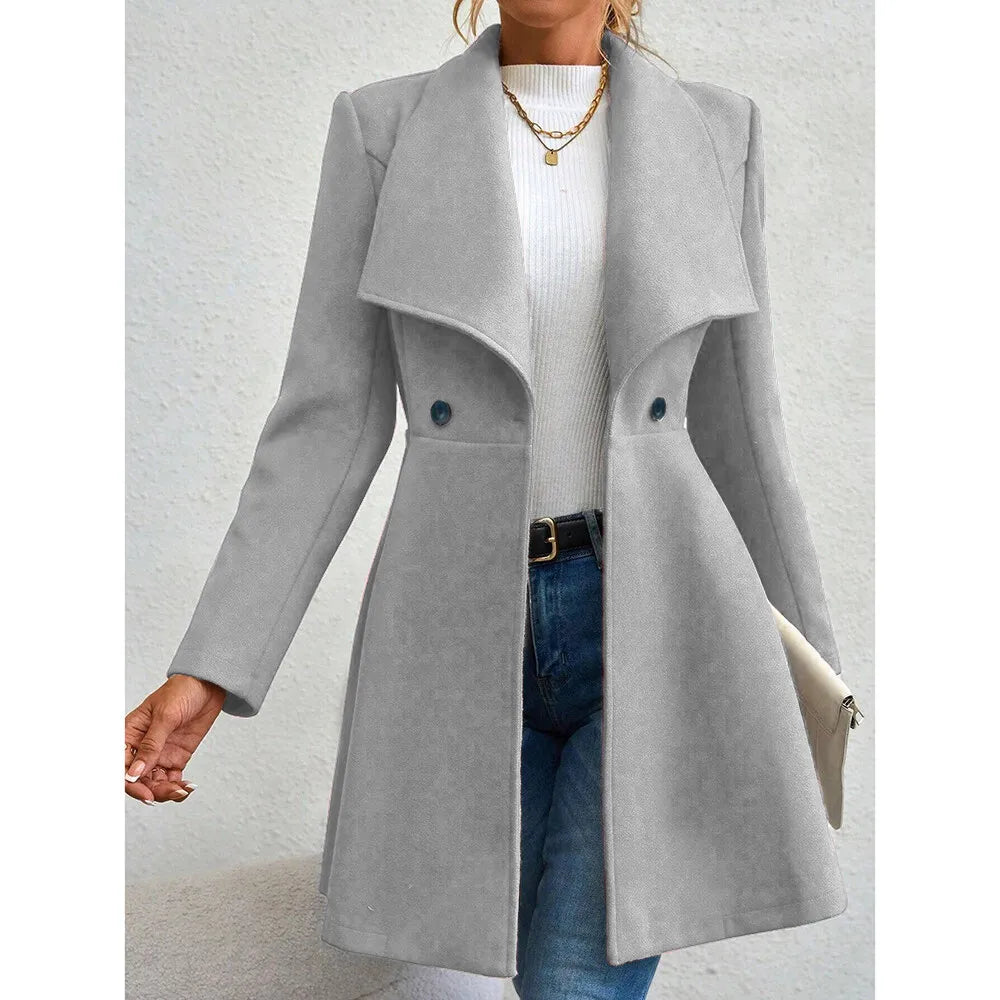 Women's Coats Winter Solid Colour Long Sleeve Lapel Button-Up Work Coats New Year Red Valentine's Day Gift Outer Wears