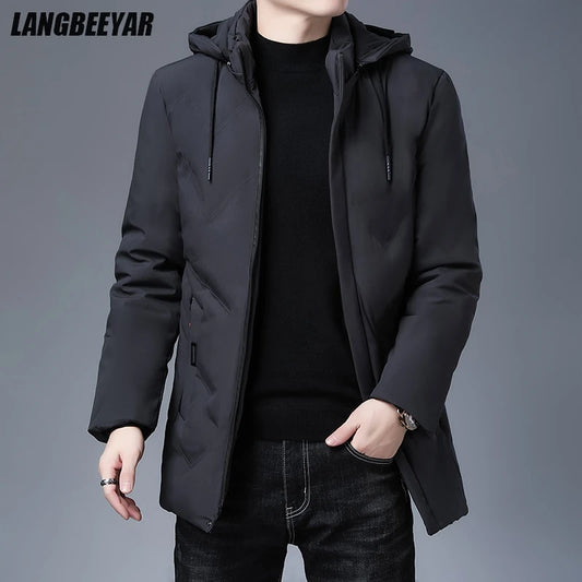 Men's Top Grade Designer Brand Parka Jacket, Thick Casual Fashion Windbreaker, Hooded Quilted Bubble Male Long Coats