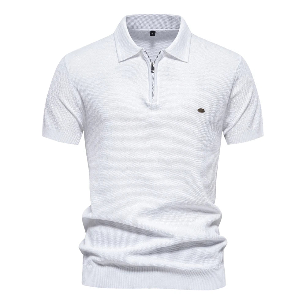 2024 New Summer Ribbed Knit Polo Shirt for Men Breathable and Cool Brand Quality Mens Textured Polo Shirts