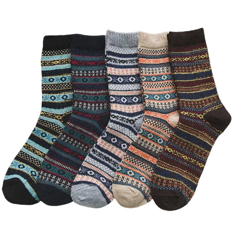 5 Pair Winter New Thick Warmth Harajuku Retro Fashion Casual Wool High Quality Cotton Socks For Men