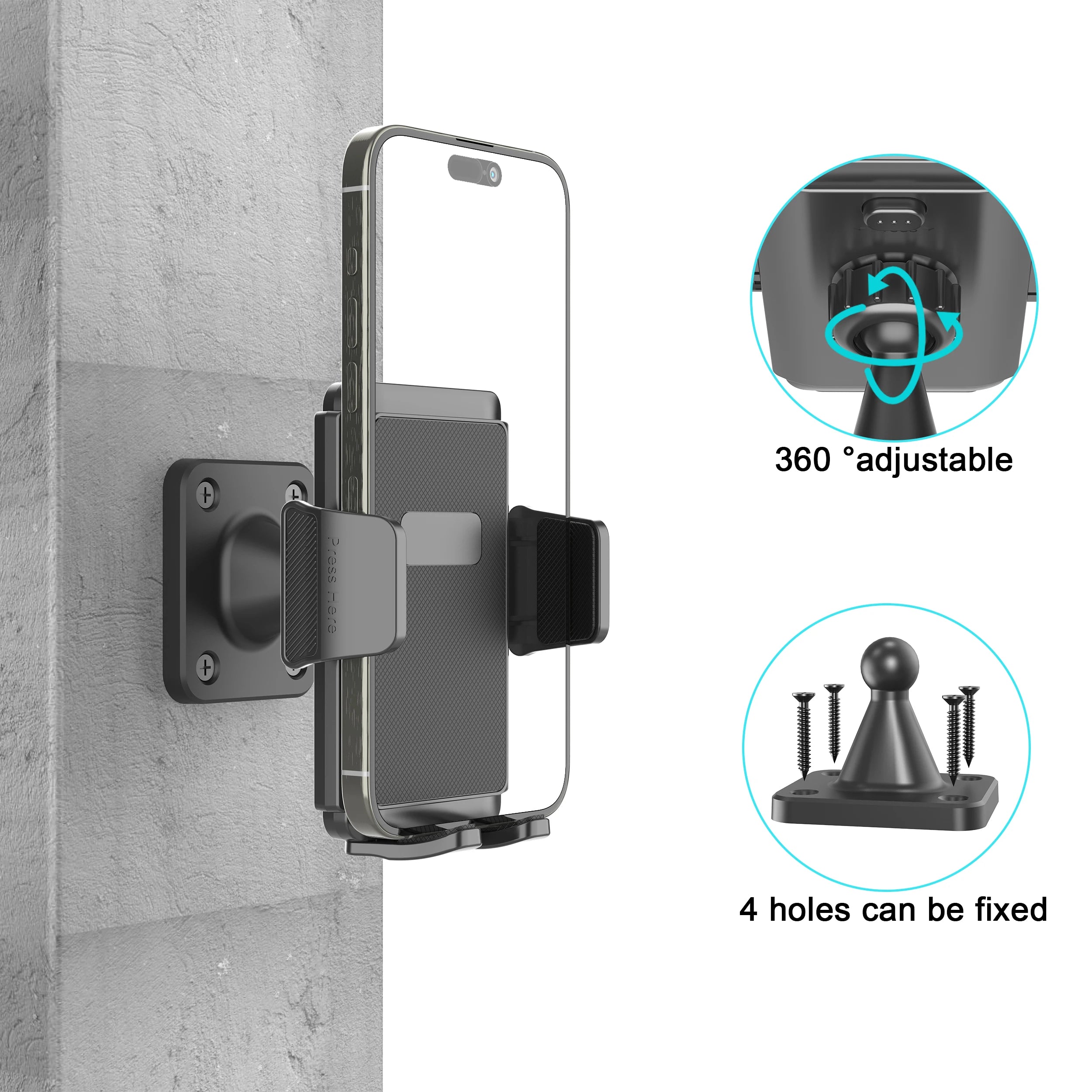 Wall Mount Phone Holder for Truck/Car/Boat/Wall/Desk,Compatible All Smartphone with 3.5~7.5 inch,360 Degree Free Rotation