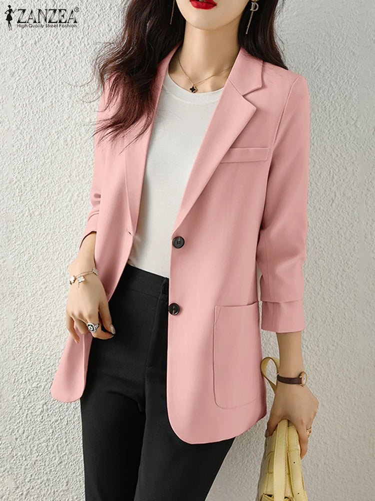 Office Wear Fashion Tops Long Sleeve Elegant Korean Style Women Suit Jackets Streetwear Notched Lapel Casual Blazer