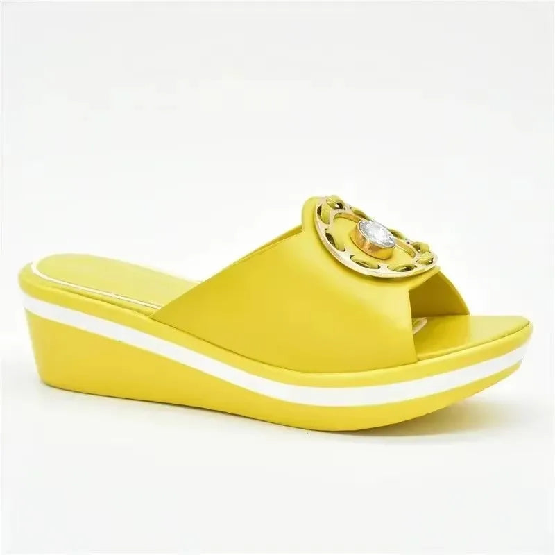 African Party Shoes Decorated with Metal Wedding Shoes for Women Bride Wedges Shoes for Women Luxury Shoes