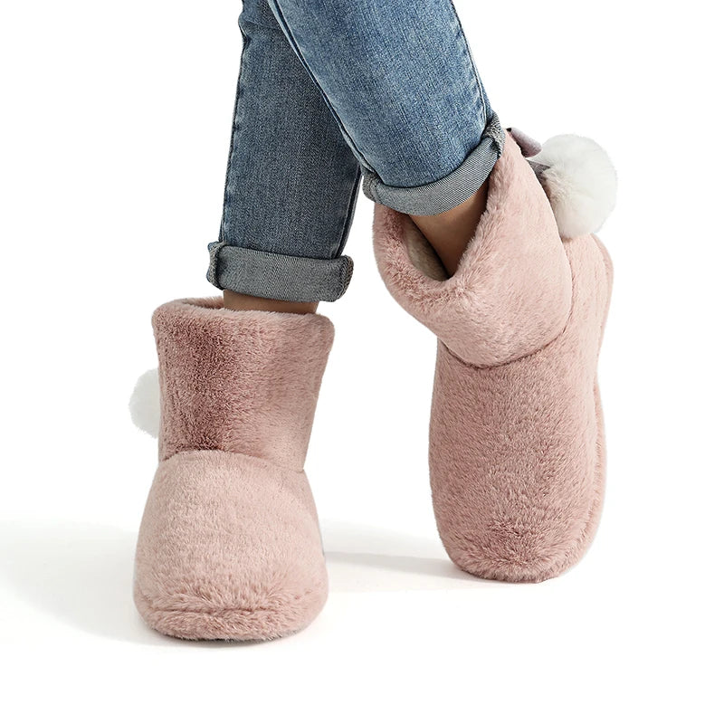 Women's Winter Warm Plush Cotton Boots Casual Fur Fluffy Snow Boots With Soft Comfort Non-Slip Sole Suitable As Snow Boots Cute Cotton Shoes