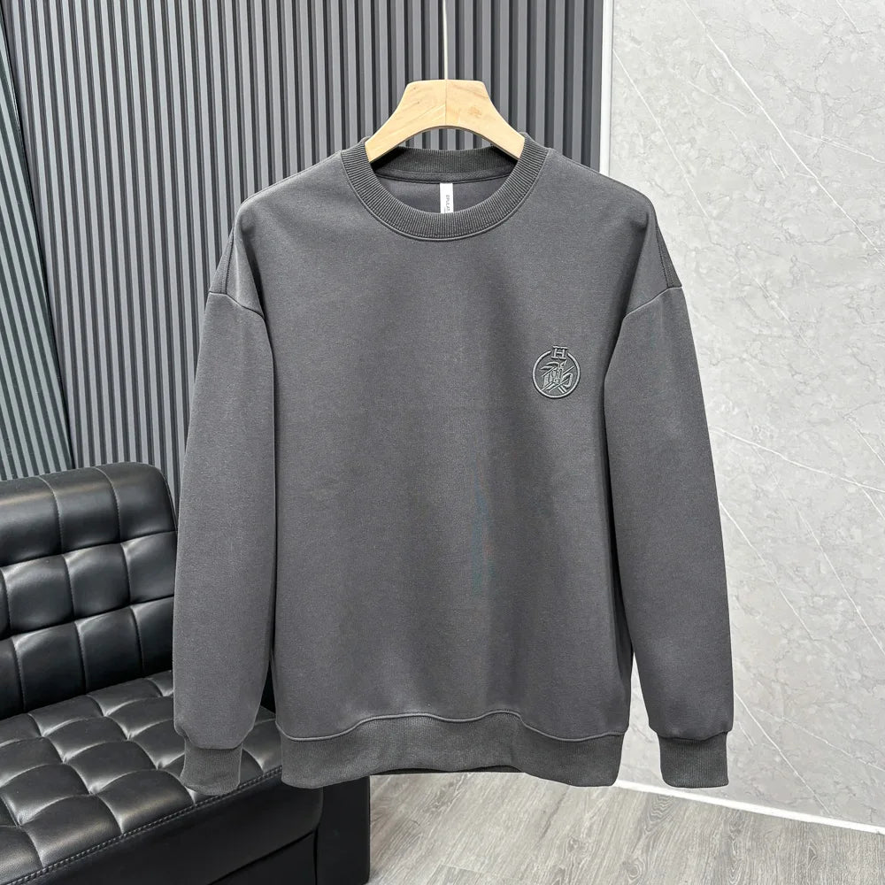 Autumn New American Retro Long Sleeve O-neck Embroidery Sweatshirts Men's Fashion Washed Old Terry Pullover Casual Sportwear