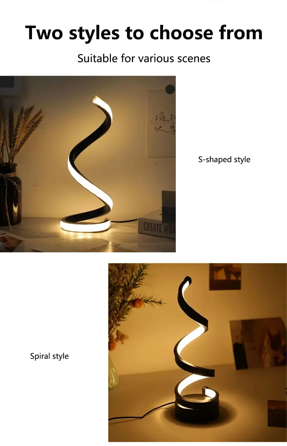 Modern Spiral Table LED Night Light Dimmable Desk Lamp Living Room Nightstand Lamp Bedside Table Study Office Bedroom Decoration
