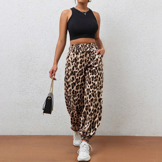Women's Pants All Season Comfortable Wild Leopard Print Natural Waist Regular Fit Ankle Casual Pants