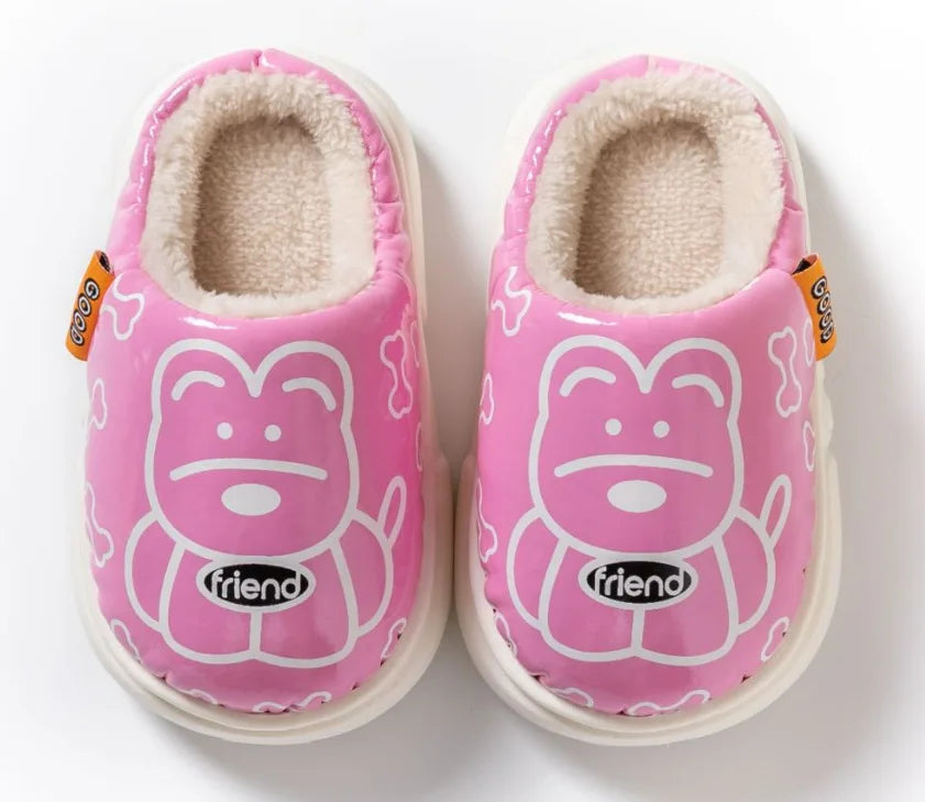 Kids' Slippers House Shoes Cartoon PU Leather Winter Shoes Warm Anti-Slip Soft Bottom Shoes For Girls Size 24-35