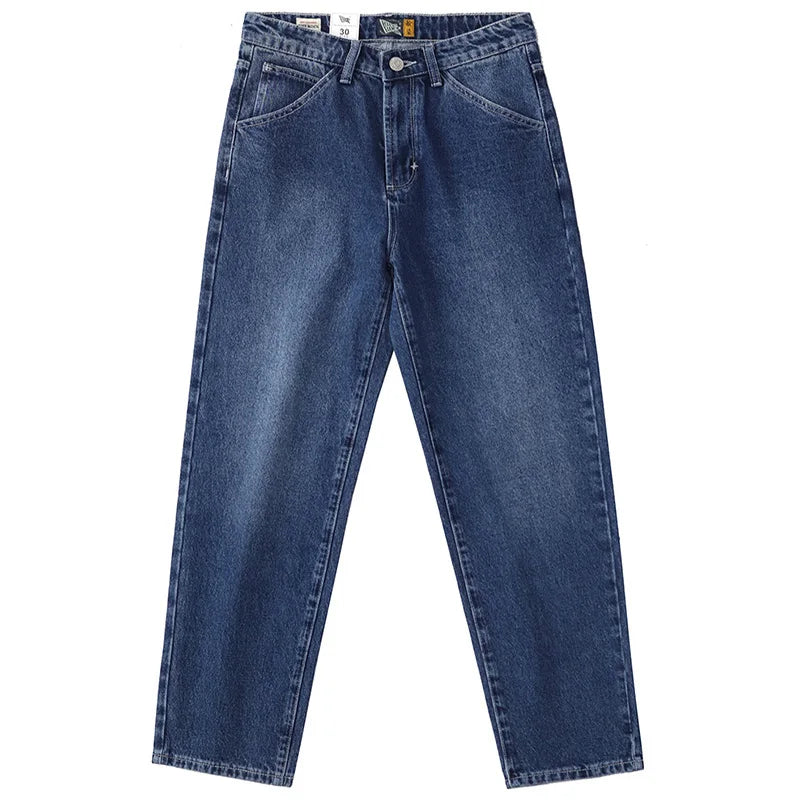 2025 Lente Nieuwe Amerikaanse Retro Primaire Kleur Denim Jeans Heren Eenvoudige 90% Katoen Gewassen Oude Casual Losse Rechte Wijde Broek