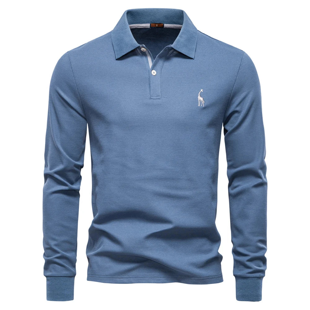 2025 Men's Business Casual Polo Shirt Solid Colour Long Sleeve Cotton Rich Blend Breathable Polos For Male