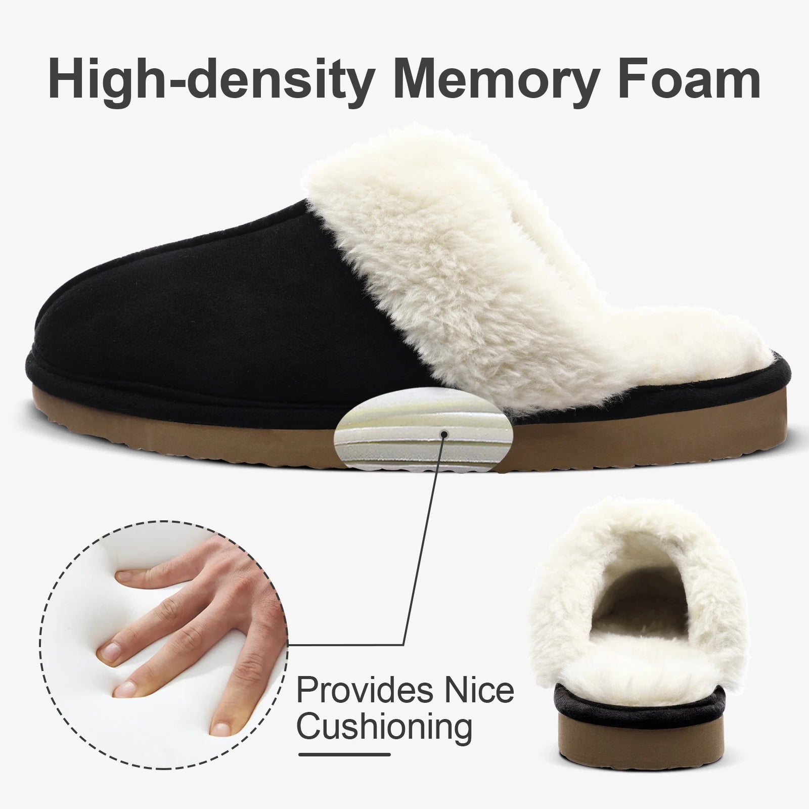 Unisex Winter Fur Slippers Home Suede Mules Short Plush Slippers For Indoor Warm Cosy Fuzzy Flats Slides For Men & Women
