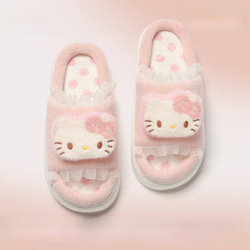 Kids' Slippers House Shoes Cartoon Hello Kitty Open Toe Winter Shoes Warm Anti-Slip Shoes For Girls Size 36-41