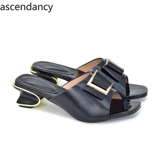 Leather Sandals Women Shoe Low Heel Sandals Fashion Casual Shoes Hot Selling Italian Style Slingbacks African Woman Slippers