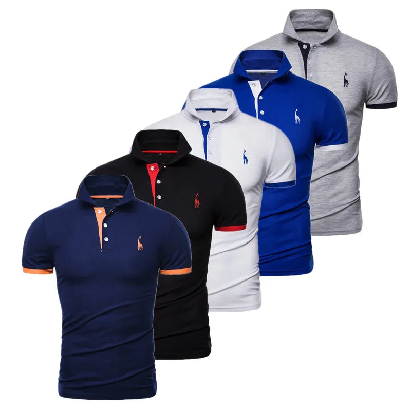 Men's 5 Sets Quality Embroidery Summer Short Sleeve Polo Giraffe Shirt Casual Business and Social Male Polos BR Size