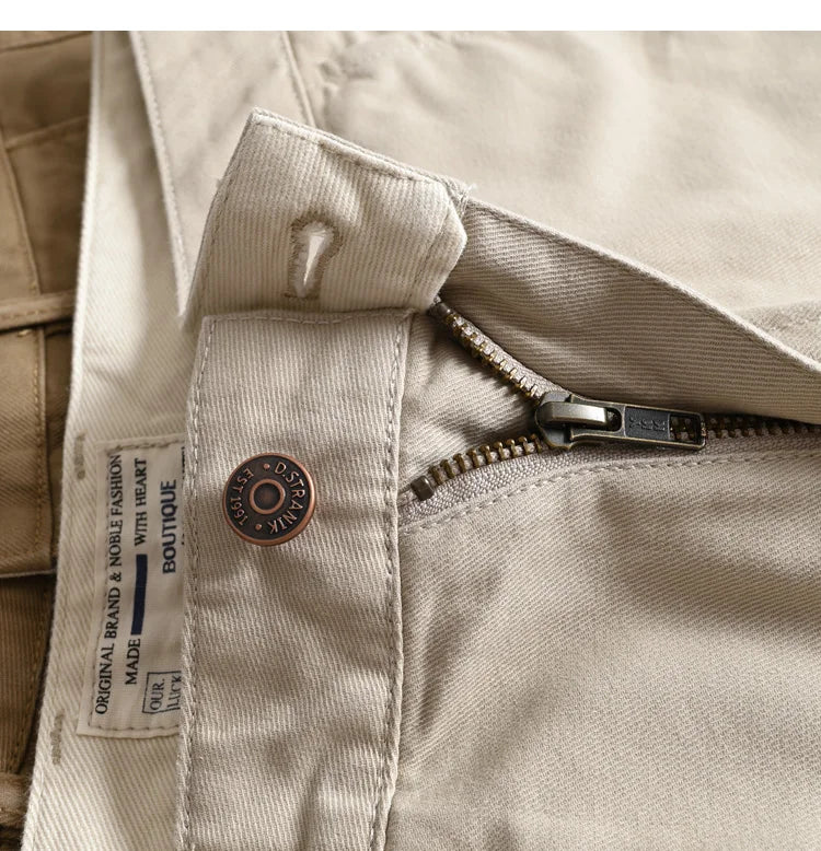 2025 Lente en herfst Nieuwe Amerikaanse retro geweven twill chino cargobroek Heren eenvoudige 100% katoenen gewassen casual rechte broek