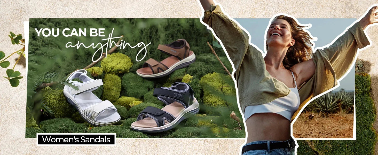 Women's Sandals Summer Beach Flats Adjustable Ankle Strap For Swollen And Flat Feet With Arch Support Open Toe Orthotic