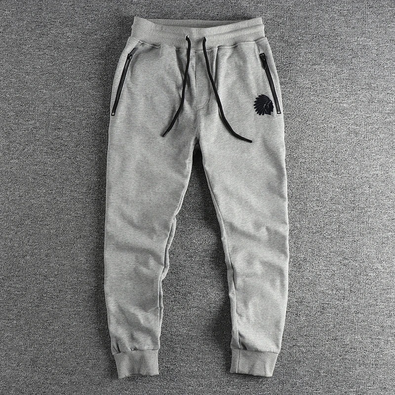 Herfst Amerikaanse Retro Terry Gebreide Borduurwerk Joggingbroek Heren Eenvoudige Elastische Taille Trekkoord Sport Casual Jeugd Slim Broek