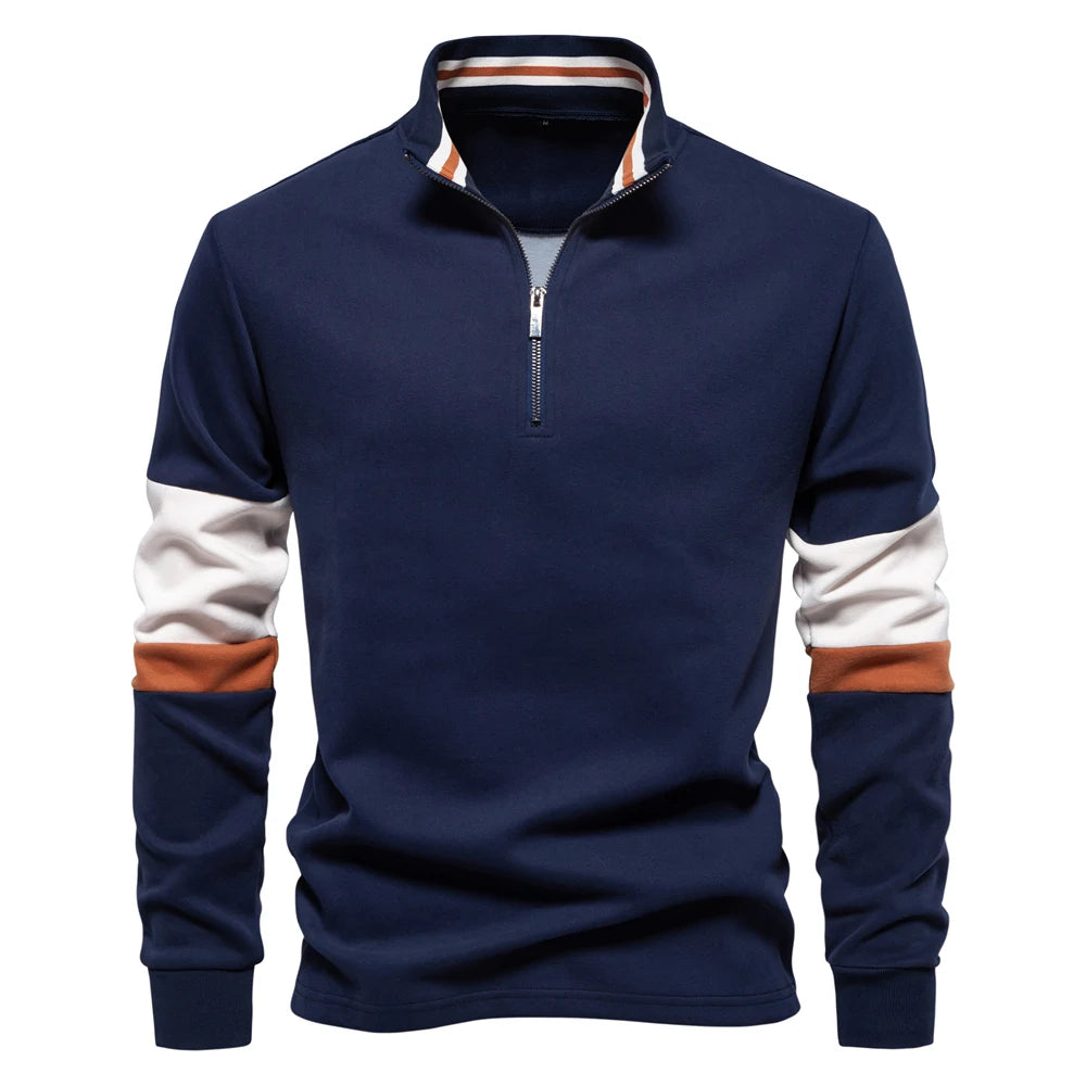Men's Mock Neck Quarter-Zip Sweatshirts Causal Social Pocket Light-Weight Stand Collar Pullover Sweatshirt for Men