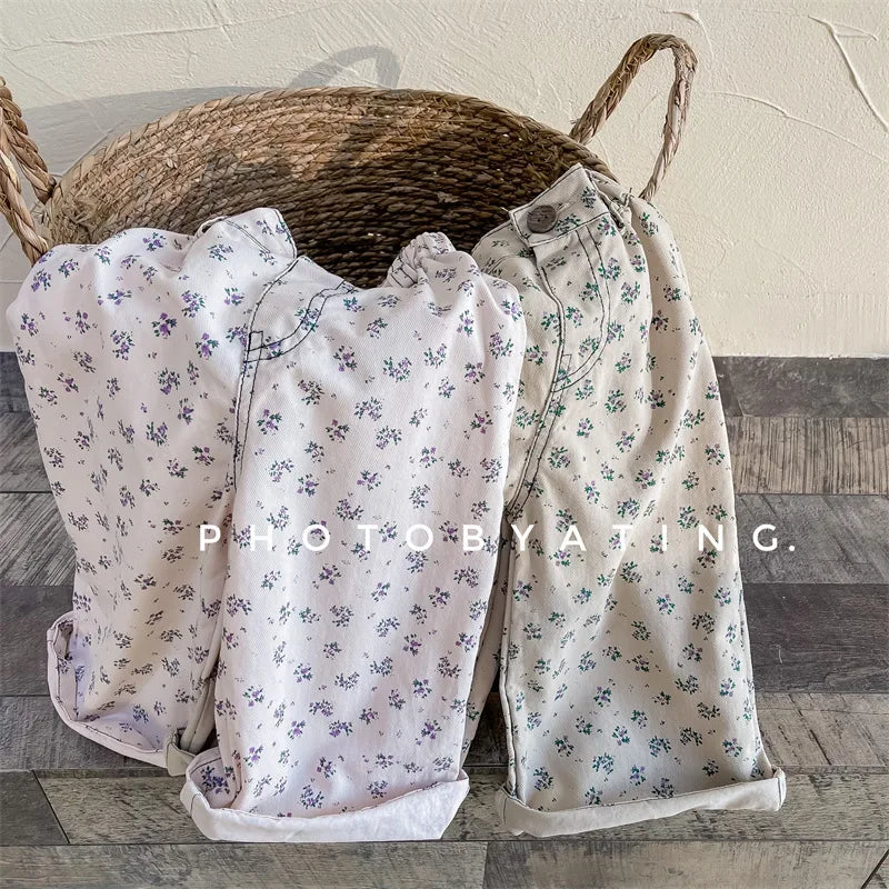 Autumn Kids Pants Floral Girls Boys Trousers Children's Clothes 12M-6T Unisex