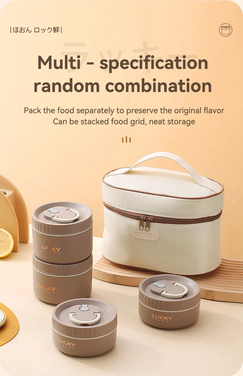 WORTHBUY Bento Lunch Box Set, Portable Keep Warm Lunch Container With Insulated Bag, 18/8 Stainless Steel Thermal Food Container