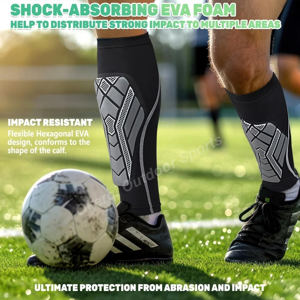1Pair Unisex Calf Compression Sleeves with EVA Pad, Leg Support For Shin Splints - Shin Guards For Football And Track Sports