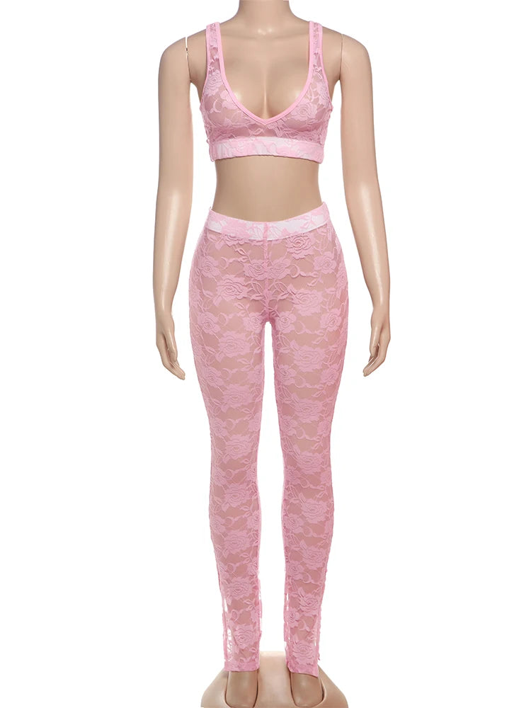 Jacquard Sexy 2 Piece Set Women Thin Summer Coquette Wide Belt Tank Tops + Leggings Stretch Activity Matching Clubwear