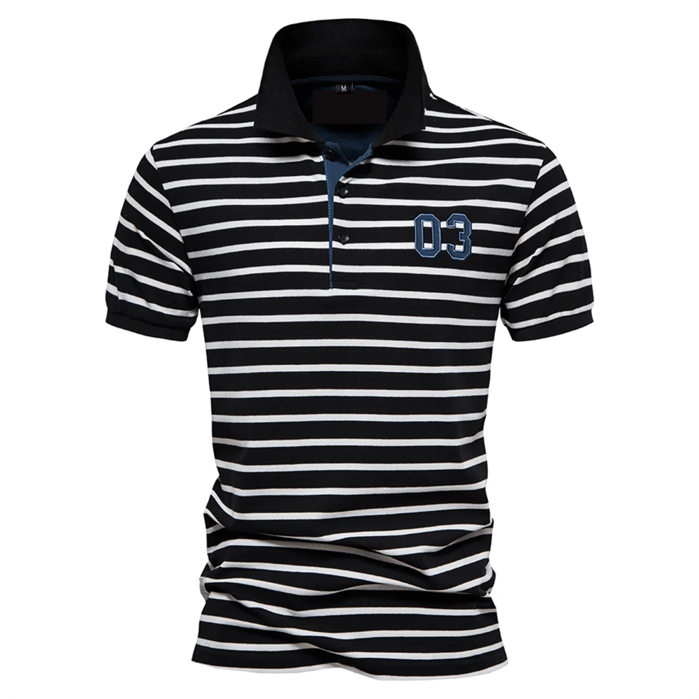 Cotton Embroidery Men's Polo Shirts Casual Striped Short-sleeved Polo Shirts for Men New Summer Polos Men Clothing