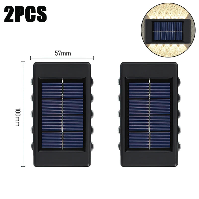 10 LED Solar Wandlamp Buiten Waterdicht Zonne-energie Licht Omhoog en Omlaag Verlicht Huis Tuin Veranda Tuindecoratie