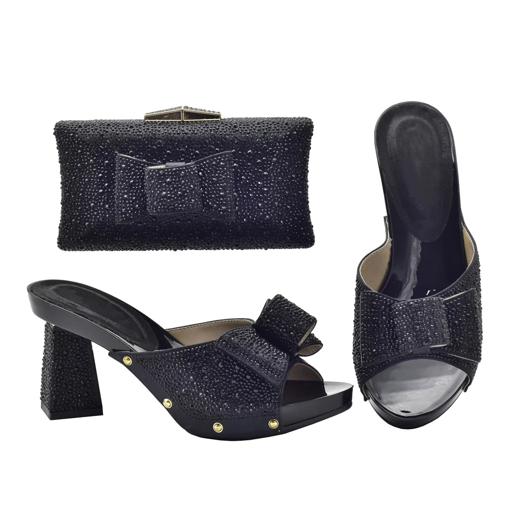 Italian Shoes with Matching Bag for Wedding Shoe and Bag Set for Nigeria Party Italy African Women Party Pumps with Rhinestone
