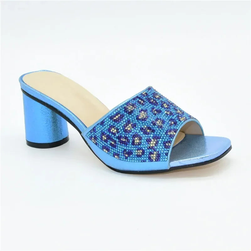 Wedding T. Blue Colour Nigerian Shoe Italian High Heels Autumn Slipper for Wedding Elegant Crystal Women Pumps