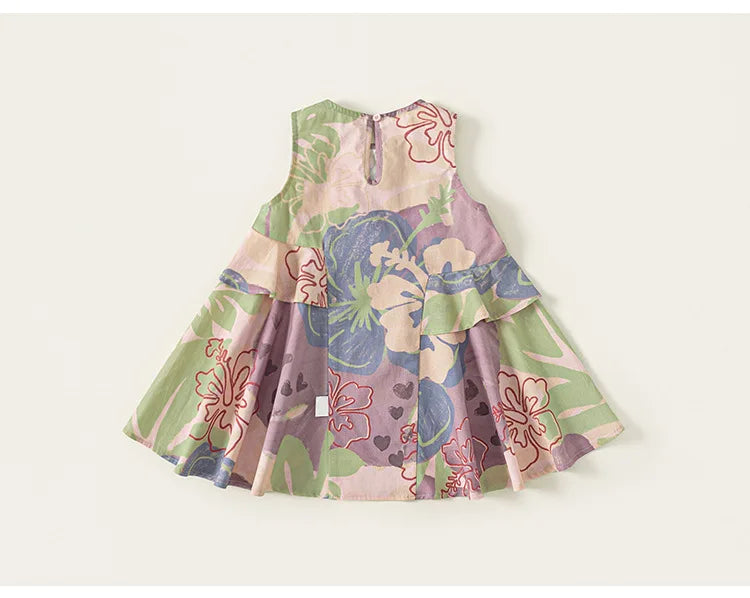New Summer Girls Printing Dress Kids Cute Sleeveless Multi-Colour Dress Children Loose Thin Clothes 1-7T Girls