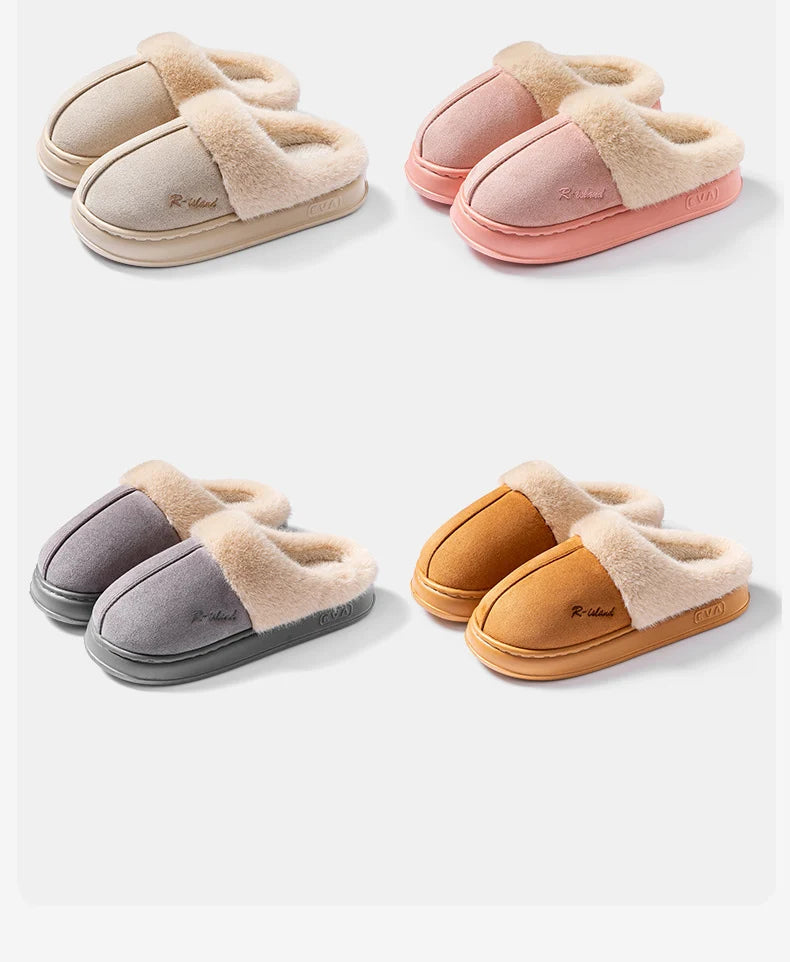 Women's Winter Warm Platform Cotton Plush Slippers Suitable As Fluffy House Footwear With Soft Sole Non-Slip Ladies' Shoe