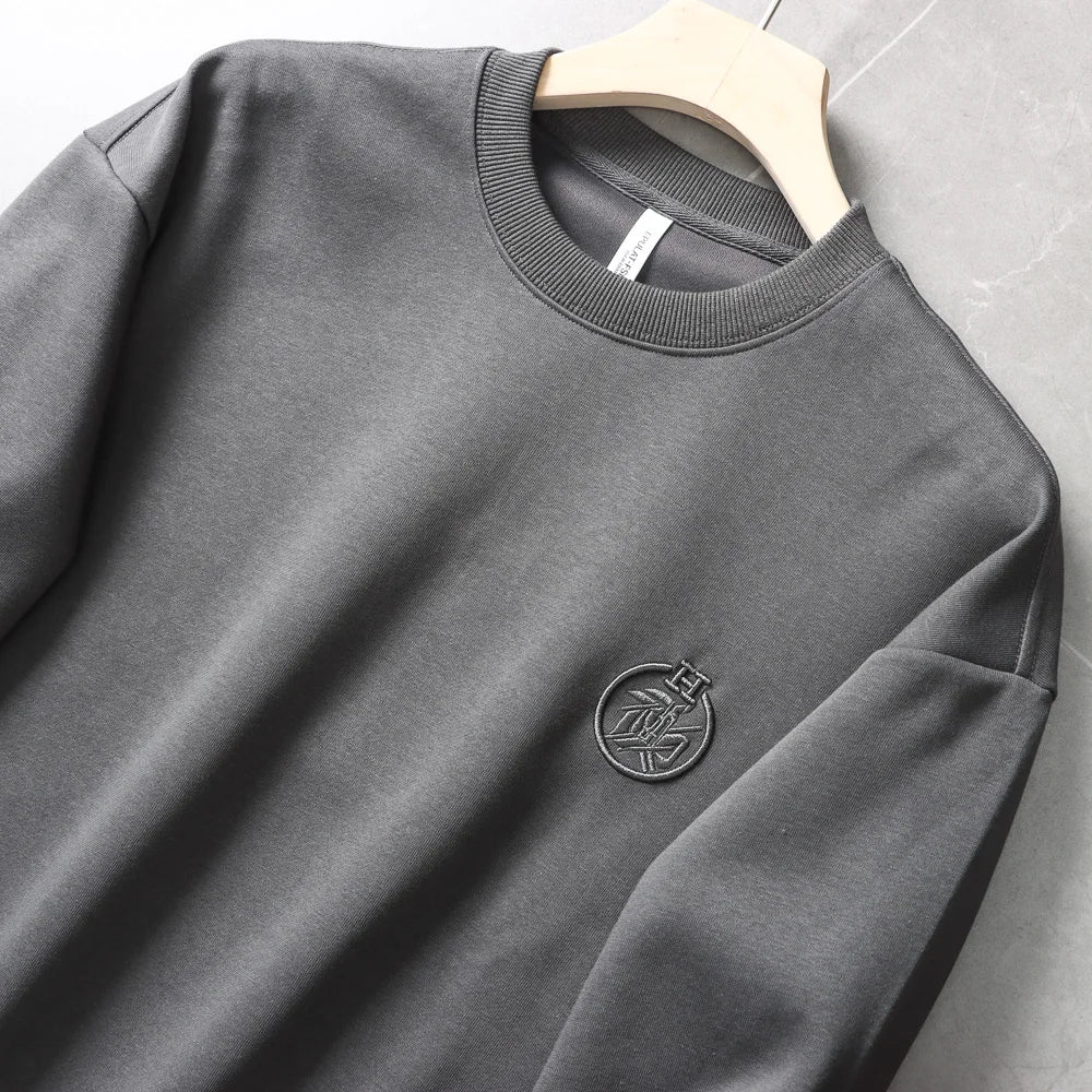 Autumn New American Retro Long Sleeve O-neck Embroidery Sweatshirts Men's Fashion Washed Old Terry Pullover Casual Sportwear