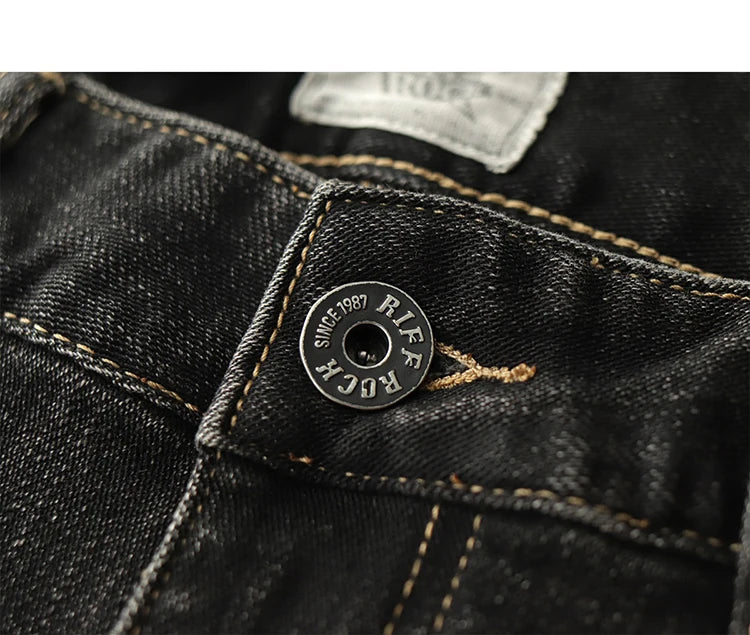 Herfst Nieuwe Amerikaanse Retro Zware Zwarte Denim Stretch Jeans Heren Eenvoudige Gewassen Oude Casual Rechte Slanke Potloodbroek