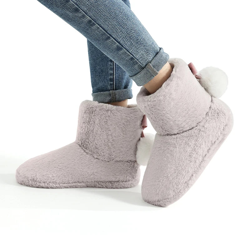 Women's Winter Warm Plush Cotton Boots Casual Fur Fluffy Snow Boots With Soft Comfort Non-Slip Sole Suitable As Snow Boots Cute Cotton Shoes