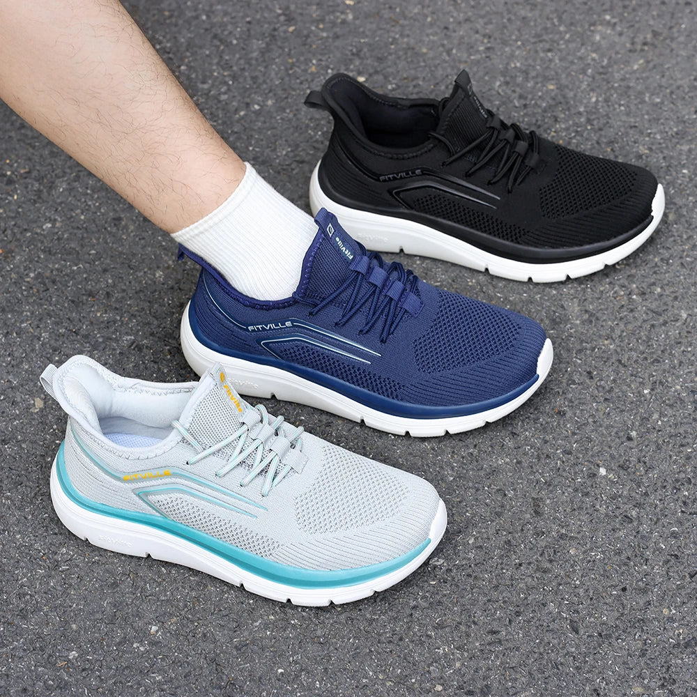 Hardloopschoenen met dikke zool voor heren, schokabsorberende rebound, lichtgewicht voor gezwollen voeten, brede schoenen met voetboogondersteuning