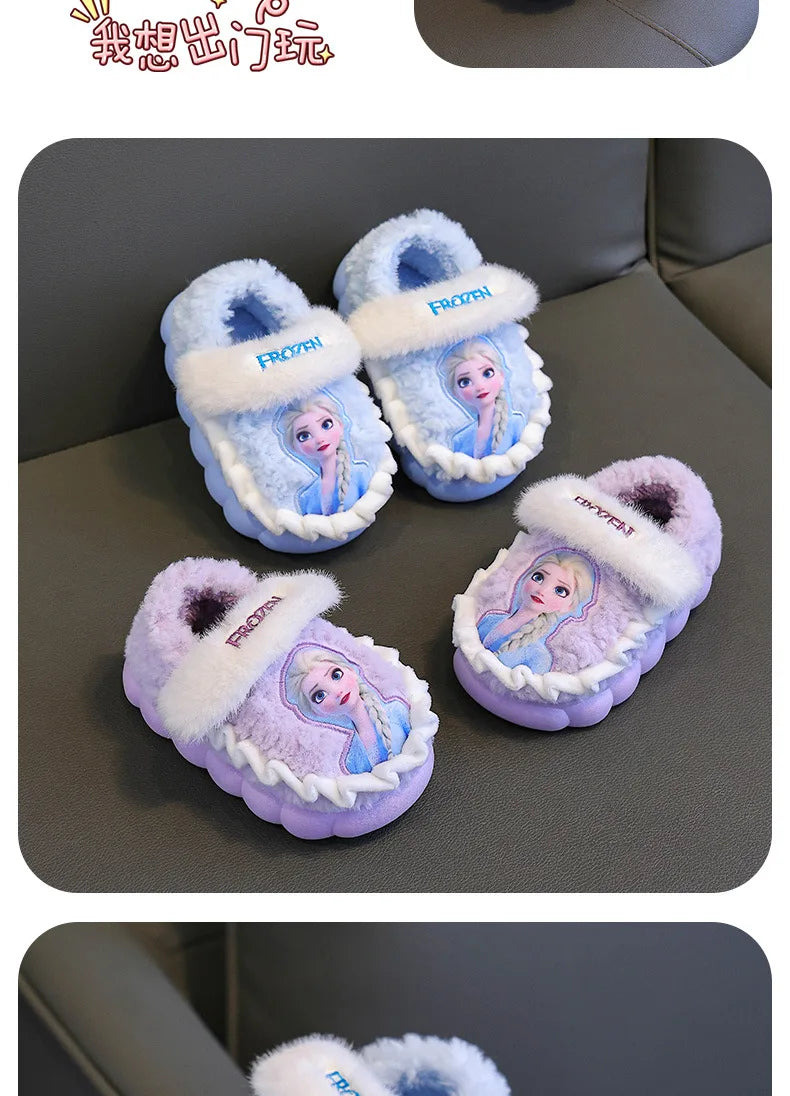 Children's Princess Elsa Winter Warm Children's Cotton Home Slippers Frozen Snow Non-Slip Slippers For Baby Girls Size 24-36