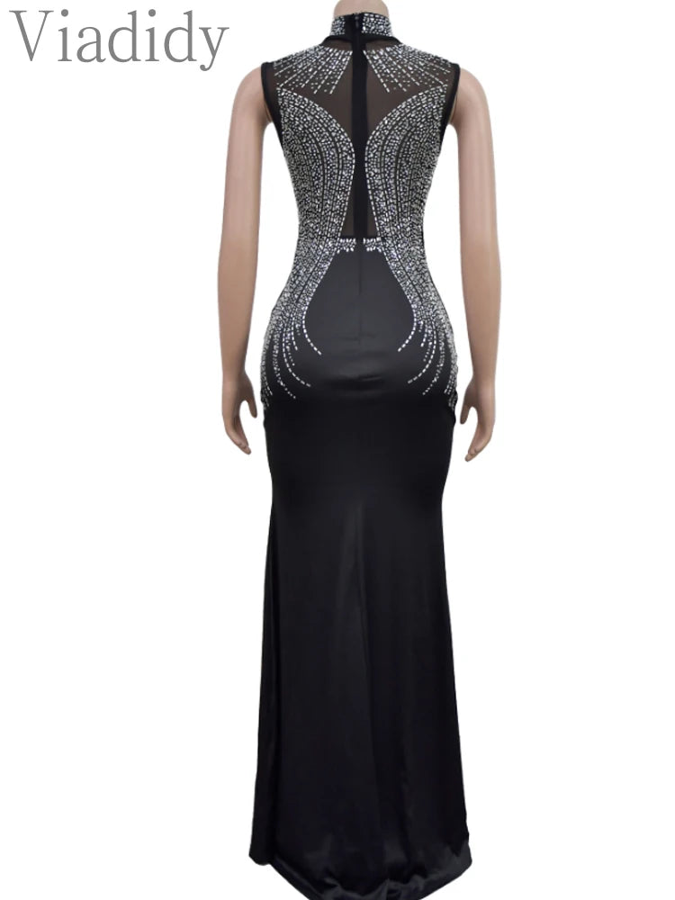 Sexy Rhinestone Shiny Floor Length Mermaid Party Dress