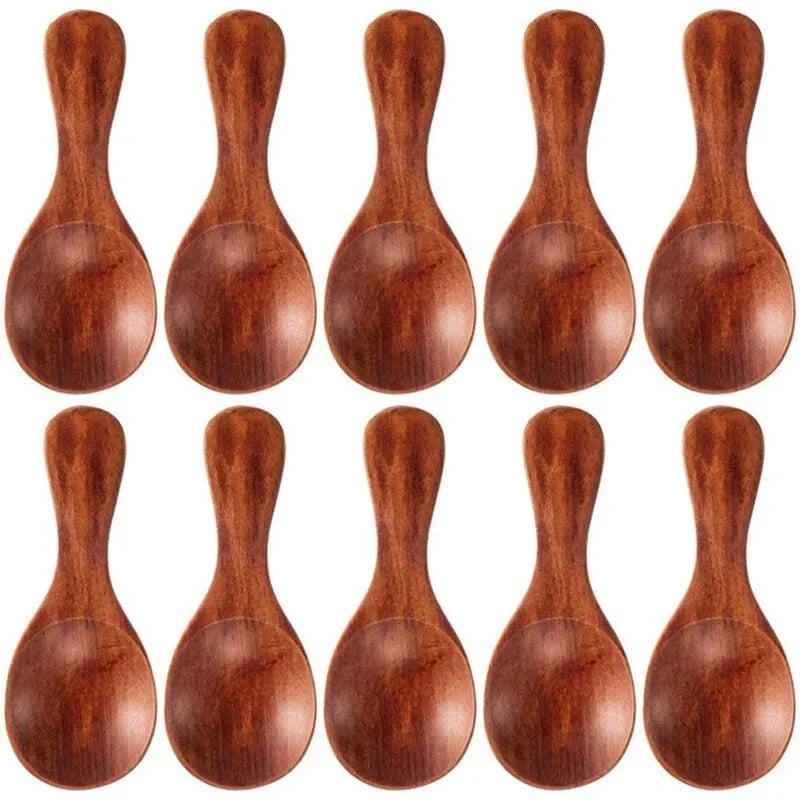 1/10Pcs Wood Soup Spoons Long Handle Coffee Milk Teaspoon Sugar Spice Condiment Scoops Kitchen Tableware Tools Wooden Spoon