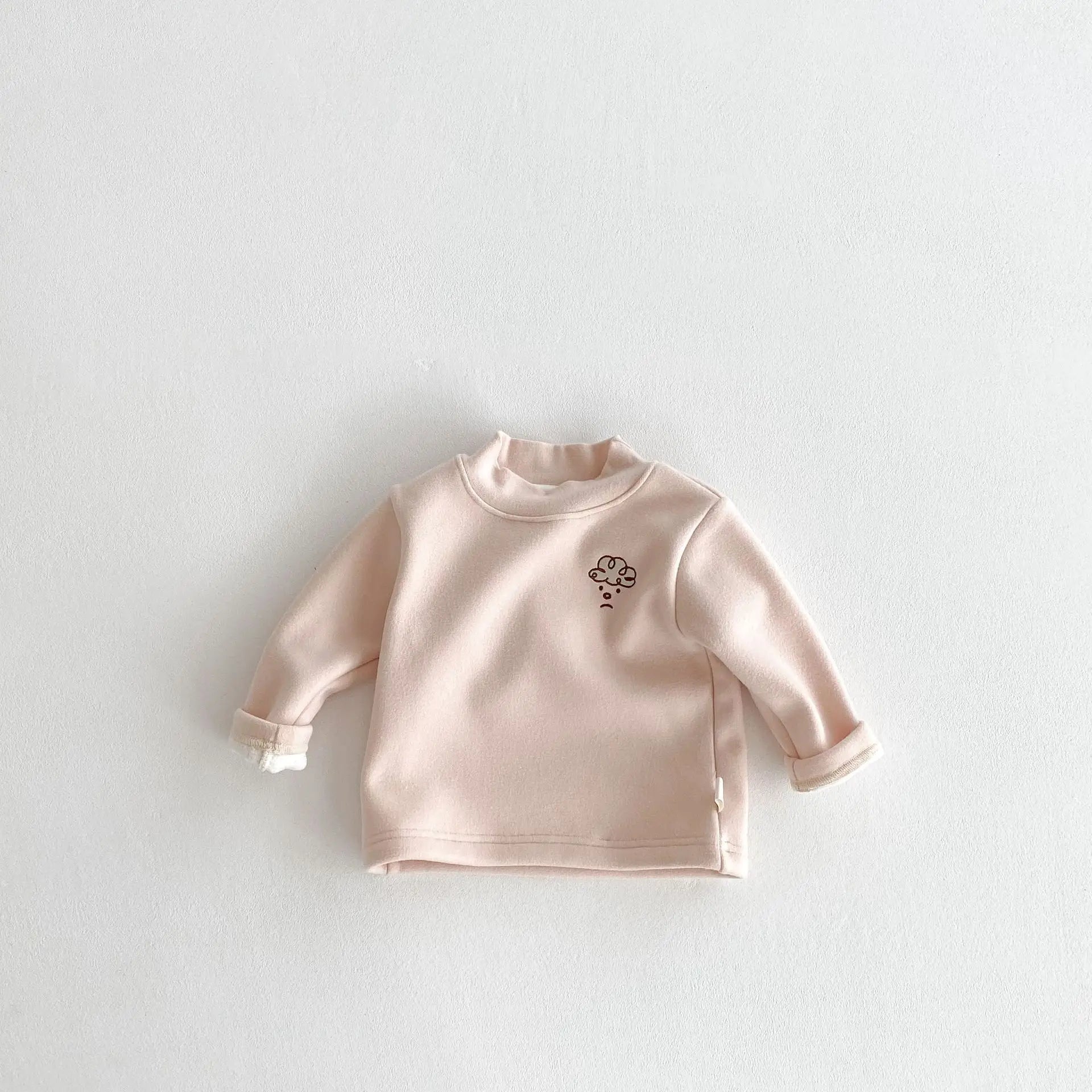 Herfst Kinder Basis Shirt Jongens Halve Turtleneck Warme Onderkant Tops Meisjes Bontvoering Geborduurde Gestreepte Blouse 0-5 Jaar Unisex