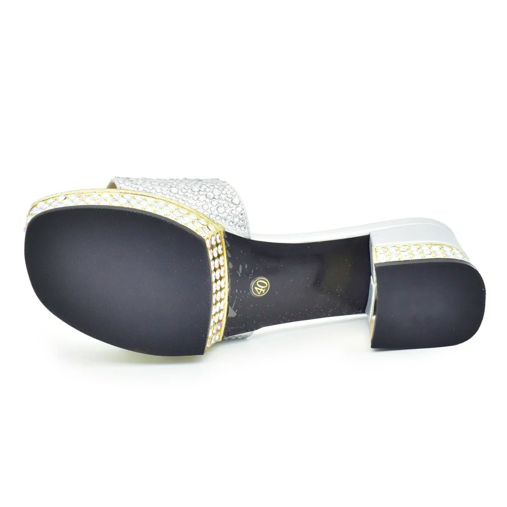 Fashion Crystal Women's Dress Pumps Open Toe Ladies Sandals with Heels African Women Wedding Shoes Decorated with Rhinestone