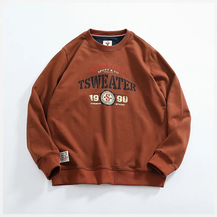 Autumn New American Retro Long Sleeve O-neck Letter Printed Sweatshirts Men's Fashion Washed Old Terry Pullover Casual Sportwear