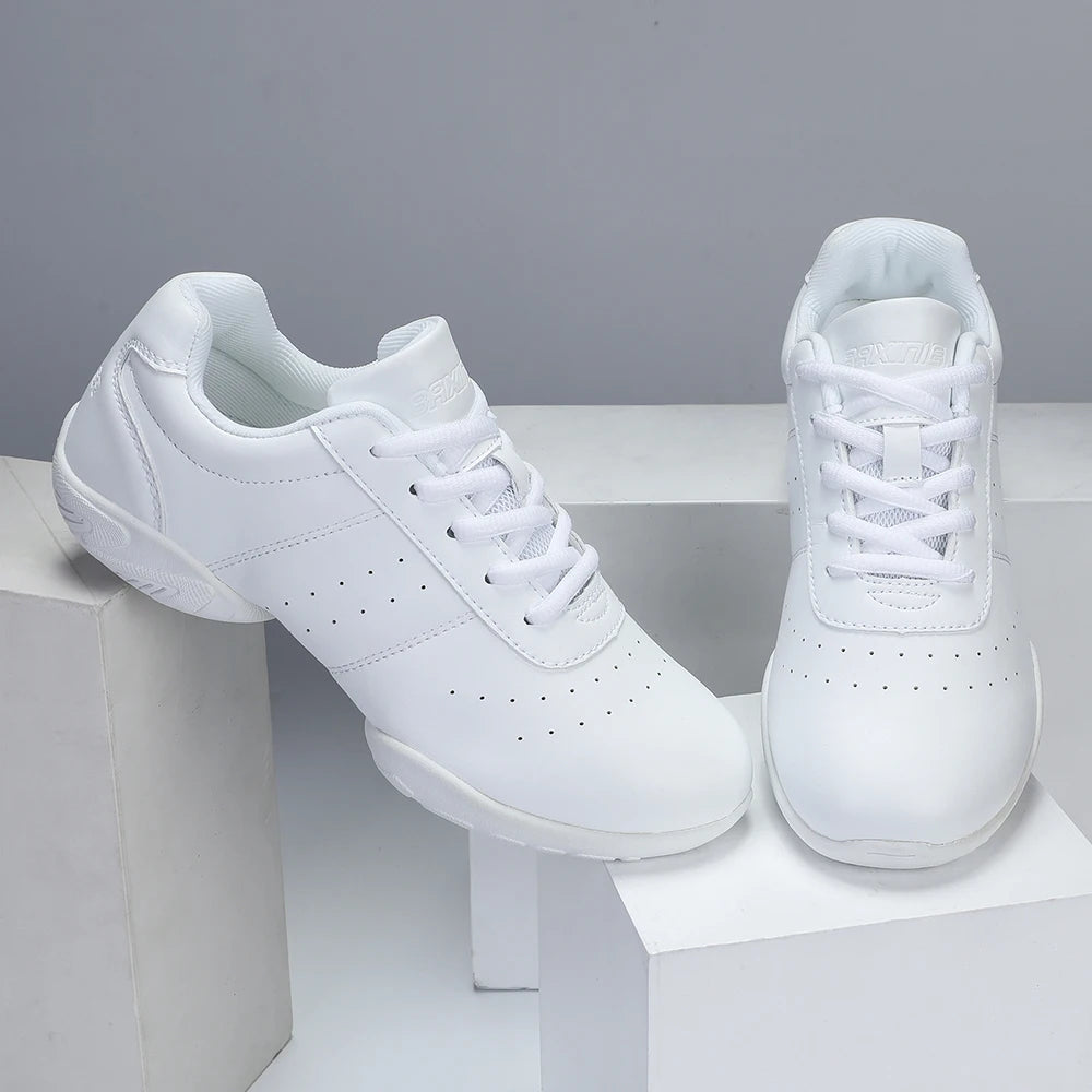 Girls White Dance Shoes Jazz Sneakers Youth Cheerleading Shoes Athletic Training Tennis Kids Competitive Aerobics Shoes