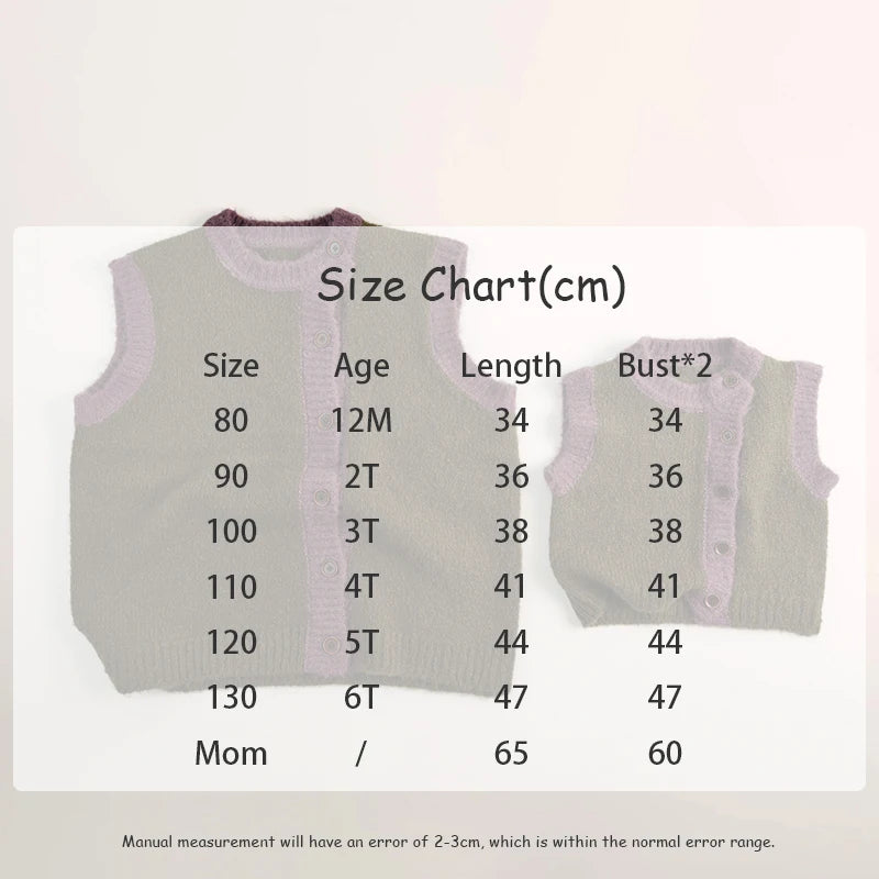 Parent Child Style Knit Vest Autumn Girls Boys Cardigan Waistcoat Boys Loose Knitwear Family Clothing 1-6Y Unisex