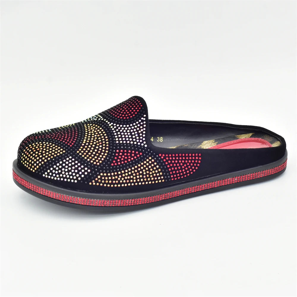 Fashion Women Mules Half Closed Slippers for Female Shoe Bling Rhinestone Sparkly Light Comfy Walking Shoe