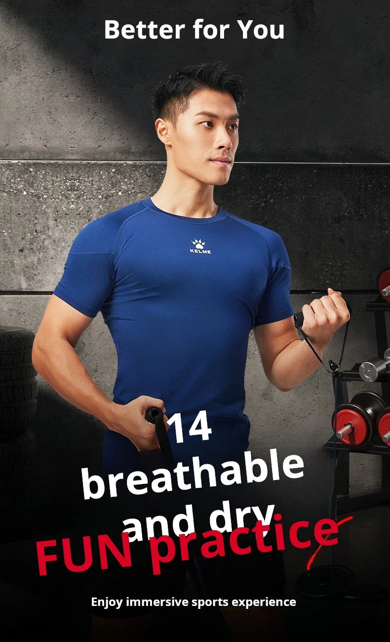 Fitness T-shirt Men's High Elasticity Breathable Tight Clothes Round Neck Basketball Running Training Short Sleeves