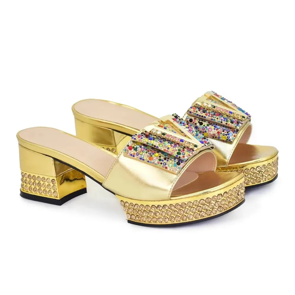 Fashion Ladies Shoe and Bag Set Latest Designers Nigeria Party Shoes and Bags for Women Full Rhinestone Wedding Shoes for Bride