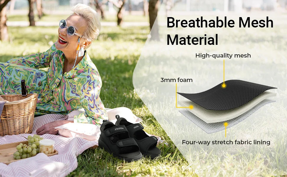 Women's Diabetic Wide Sandals With Arch Support Adjustable Straps Lightweight Casual Ladies Flat Shoes